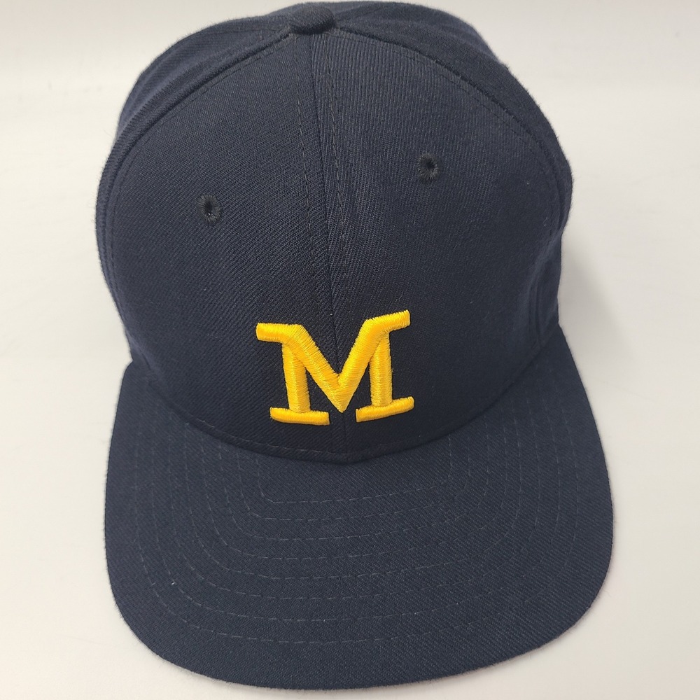 Vintage Michigan Wolverines Hat Snapback New Era Low Profile Blue Yellow Wool